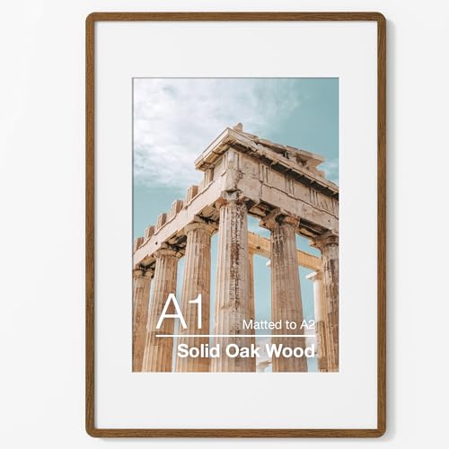 A1 Poster Frame | Solid Oak Wood Poster Frame | Picture Frame With Mat For A2 | Tempered Glass And Hanging Hardware Included | A1 Photo Frame (Walnut, 1 Pack) - color: Walnut, size: A1-1P