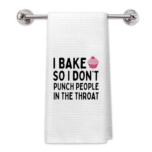 Funny Baking Kitchen Towels, Gifts for Baking Lovers Women Dish Tea Towels for Kitchen Decor, I Bake So I Don't Punch People in the Throat Decorative Hand Towels, 16x24 Inch - color: Bake So I Don't Punch Towels