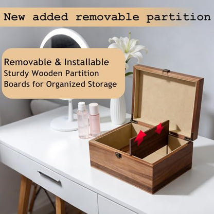 Wooden Keepsake Box, Large Acacia Storage Box with Magnetic Photo Display,Decorative Wooden Box with Felted Protection,Memory Storage Box for Photos,Letters,Jewelry,Crafts,Time Capsule,11"x8.5"x5"