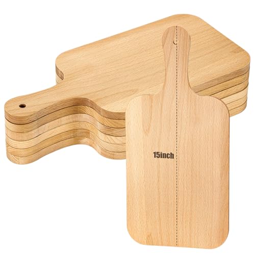 Lounsweer 6 Pcs Wood Cutting Boards Bulk, 15 Inch with Handle | Natural Wood Chopping Serving Charcuterie Board, Laser Engraving Material Wedding Personalized Housewarming Gifts - size: 15 x 7 inches