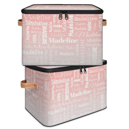 Custom Name Storage Basket, Personalized Keepsake Box, Pink White | Foldable Fabric Gradient Large Memory Bin with Handle Lid Lightweight Waterproof Dustproof, 14"L x 10.2"W x 10.4"H - color: Option 18