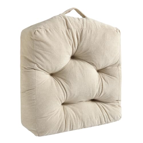 Floor Pillow Cushion with Handle for Adults Women Men | Large Meditation & Sitting Cushion Pillow for Tatami, Living Room, Yoga (1, Beige, Square, 22" x 22" x 6") - color: Beige, Square