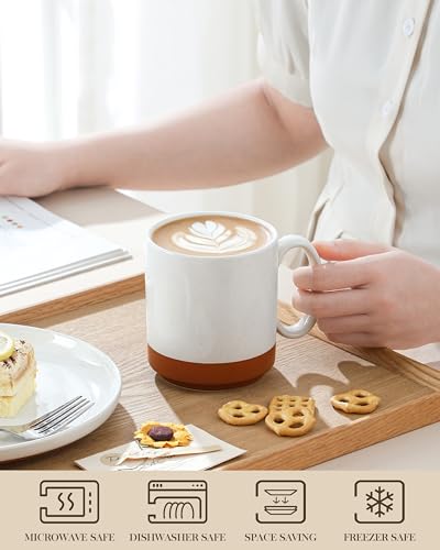 MALACASA 16oz Ceramic Coffee Mugs Set of 4, Stackable Coffee Cups with Straight-Sided Design, Mugs for Coffee, Latte, Tea, Hot Chocolate, Cappuccino and Cocoa, Microwave & Dishwasher Safe, Khaki White - color: Straight-Khaki White, size: 16 Oz
