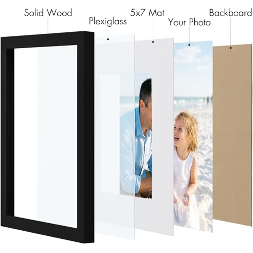 Vittanly Solid Wood 8x10 Picture Frames Set of 4, Black | 5x7 Picture Frame with Mat, Gallery Wall Frame Set, 8 x 10 Frame for Wall & Tabletop Display, Family, Pet, Christmas - color: Black, size: 8x10