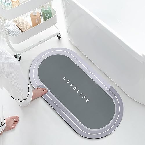 Rubber Bath mats Quick-Drying Non-Slip Bathroom mat Super Absorbent Bath mat Instant Dry Bath mat, Bathroom Rug in Front of The Kitchen Sink, Shower Room, Bathtub, Oval(Grey+16.9x35.4in) - color: Grey, size: 16.9x35.4in
