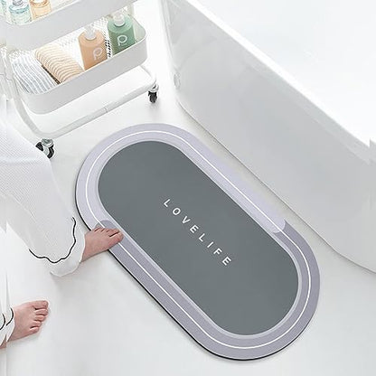 Rubber Bath mats Quick-Drying Non-Slip Bathroom mat Super Absorbent Bath mat Instant Dry Bath mat, Bathroom Rug in Front of The Kitchen Sink, Shower Room, Bathtub, Oval(Grey+16.9x35.4in) - color: Grey, size: 16.9x35.4in