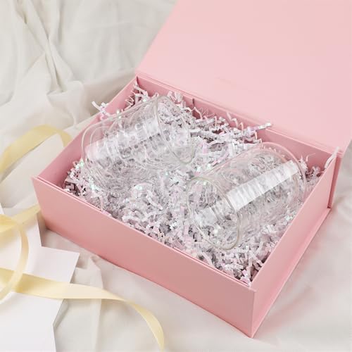 Pink Gift Box,10x7.3x3.5 Gift Boxes With Lids For Presents Includes Ribbon And Diy Printable Sticker Paper,Bridesmaid Proposal Box,Magnetic Gift Box For Birthday,Wedding,Graduation - color: 10x7.3x3.5inch-Pink-Pack 5
