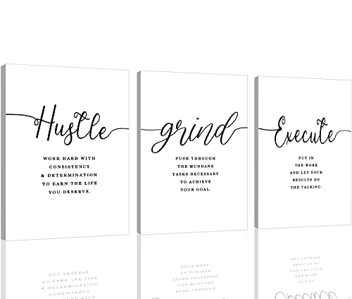 Canvas Grind Quote, Hustle Grind Execute, Inspirational Print, Office Wall Art, Large Poster, Motivational Wall Art, Office Decor Set of 3 Prints (16x24in x 3pcs) - color: H-3pcs, size: 16x24inchx3pcs