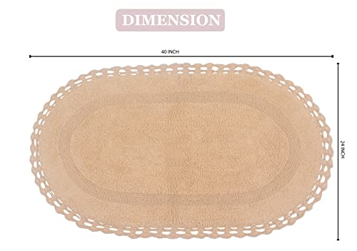 Home Weavers Hampton Crochet Reversible Bathmat 100% Cotton Bathroom Rugs Set, Washable Rug, Extra Soft and Absorbent Bath Rug, Kitchen Mat, Bath Mat Set, Mat Non Slip, 24"x40" Rectangle, Linen - color: Linen, size: 2' x 3'4" (Oval)