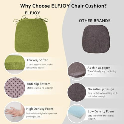 ELFJOY Non-Slip Chair Cushions for Dining Chairs Green 16.7"x16" | 4 Pack, with Ties and Washable Cover, U Shape, Breathable Fabric, for Kitchen Dining Office Folding Chairs，Comfortable - color: Green