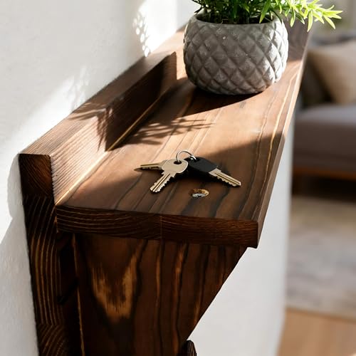 WEBI Coat Rack Wall Mount with Shelf,30" Long Entryway Wall Shelf with Hooks Underneath,7 Peg Hooks for Hanging Coats,Caps,Jacket,Clothes,Brown - color: Brown, size: 30 Inch