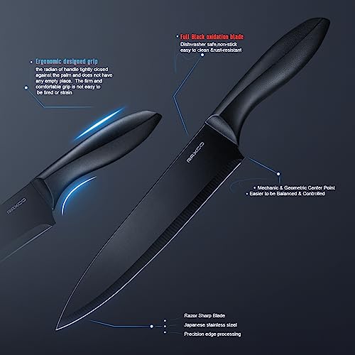 Kitchen Utensils Set,18-Piece Cooking Utensils and Knife Set,Black | Food-grade Silicone Heat-safe to 410°F, Detachable Stainless Steel Holder, 5 Kitchen Knives and Cutting Board All-in-one - color: Black