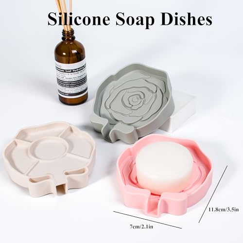 3PC Self-Draining Silicone Soap Dish, Soap Holder/Tray/Saver for Shower, Bathroom, Kitchen, Bathtub, Keep Soap Dry and Easy to Clean (Light Color) - color: Light Color