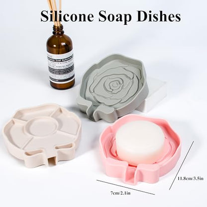 3PC Self-Draining Silicone Soap Dish, Soap Holder/Tray/Saver for Shower, Bathroom, Kitchen, Bathtub, Keep Soap Dry and Easy to Clean (Light Color) - color: Light Color