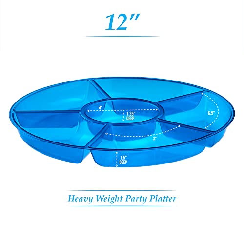 Plasticpro 6 Sectional Round Plastic Serving Tray/Platter (4, Blue) - color: Blue