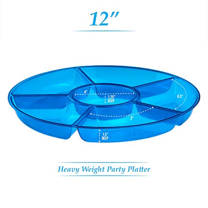 Plasticpro 6 Sectional Round Plastic Serving Tray/Platter (4, Blue) - color: Blue