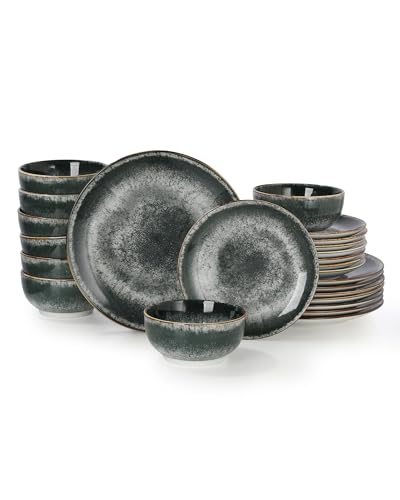 Sweejar 24 Piece Dinnerware Sets for 8,Porcelain Plates and Bowls Set for Kitchen,Housewaring Gift,Chip and Scratch Resistant, Easy Cleaning Dishes Set, Stack Compactly Dishware,Dark Green - color: Dark Green, style: Service for 8 (24 Pcs)