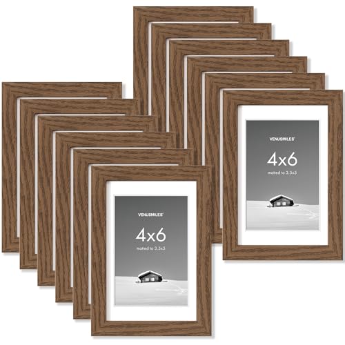 4x6 inch Picture Frame, 4x6 Photo Frames with 3.5x5 Removable Mat - High Definition Plexiglass - Vertical and Horizontal Display - Wall Hanging Frame - Walnut Color, 12 Pack - color: Walnut, size: 4x6, 12P