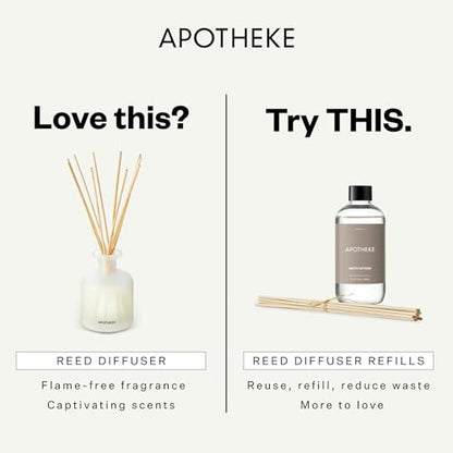 Apotheke Scented Reed Diffuser for Home, Canvas, 10 Reed Sticks | 10 Rattan Scent Sticks, Long-lasting Fragrance with Essential Oil Aromatherapy for Bedroom & Bathroom - 6.7 Fl Oz
