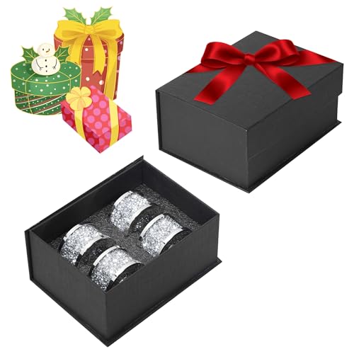 SHYFOY Silver Crushed Diamond Napkin Rings Set of 4,Bling Glass Table Decor | Stainless Steel Glass Frame Napkin Rings, Luxury Style for Wedding Receptions, Holiday and Banquet Table Arrangement - size: 4 Pieces