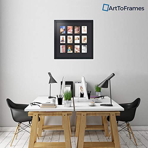 ArtToFrames Collage Photo Frame Double Mat with 12-3.5x5 Openings with Satin Black Frame and Black mat. - color: Black, size: 12 - 3.5x5