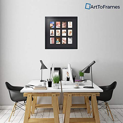 ArtToFrames Collage Photo Frame Double Mat with 12-3.5x5 Openings with Satin Black Frame and Black mat. - color: Black, size: 12 - 3.5x5