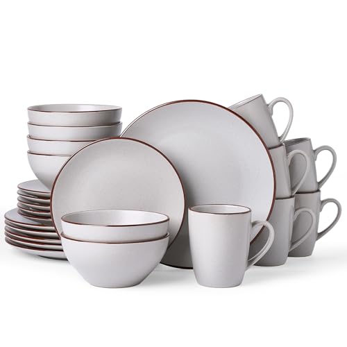 Famiware Venus Dinnerware Sets with Mugs, Ceramic Plates and Bowls for 6 | 24pc Stoneware Dishes, Microwave & Dishwasher Safe, Chip‑Resistant, Everyday Formal Use, Modern Minimalist, Matte Light Gray - color: Light Gray, size: Serves 6 (24pc w/ Mug)