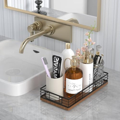 Toilet Paper Basket, 13" Bathroom Toilet Tank Basket with Handles Walnut | Bathroom Basket, Back of Toilet Basket, Toilet Tank Tray, Toilet Organizer for Toilet Paper Storage, Toiletries & Essentials - color: Walnut