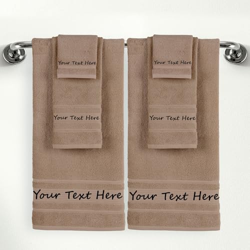 Personalized Custom 6-Piece Towel Set – Bath, Hand & Washcloth – 100% Cotton, Soft & Absorbent – Embroidered Name or Monogram – Hotel Towels for Bathroom, Spa, Hotel, Wedding & Gift – Brown - color: Brown, size: 6 Pcs Towel Set