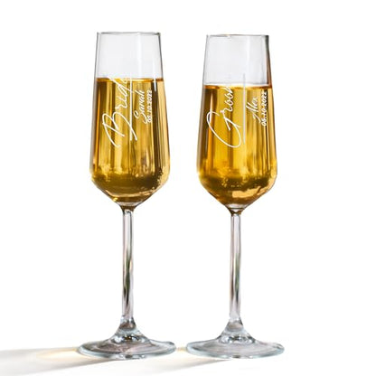 Personalized Champagne Flutes – Vertical Name Engraved Wedding Glasses, Custom Champagne Flute for Bride and Groom, Modern Wedding Toast Glasses - (Champagne Flutes-D2) - color: Champagne Flutes-D2