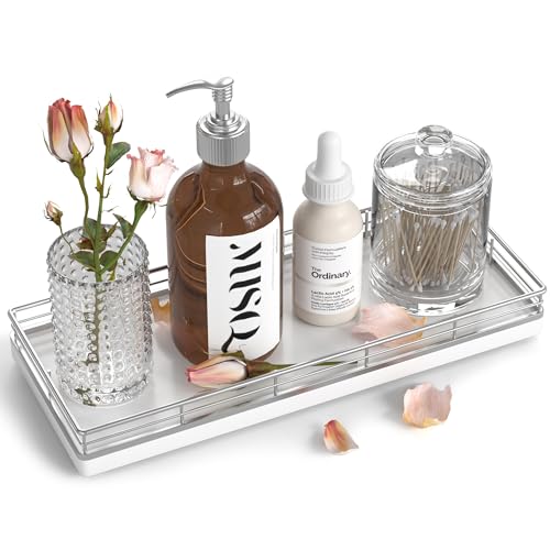 Bathroom Tray for Counter, Oak Wooden 11.2" L Vanity Tray for Jewelry Candle Makeup Perfume, Holder for Coffee Table Decor Bar Silver - color: Silver, size: 11" x 4.3" x 1.5"