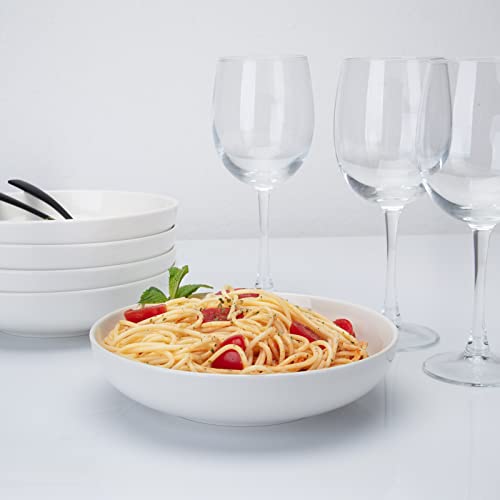 Fashionwu (6 Pack) Pasta Bowls Set Ceramic, Salad Bowls Large Serving Bowl Plates, Soup Bowl, Dishwasher Microwave Safe, Set of 6 (White) - color: White