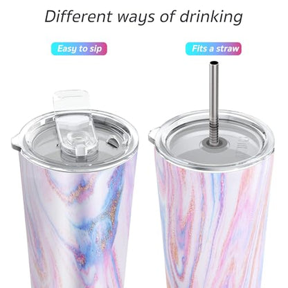 THILY Tumbler Stainless Steel Coffee Cup 26 oz Triple-Insulated Travel Mug with Splash-Proof Lid, for Ice Drinks and Hot Beverage Smoothies Cup, Pink Ripple - color: Pink Ripple, size: 26 Ounce (Pack of 1)