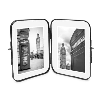Isaac Jacobs 4x6 Black Double-Sided Metal Floating Photo Frame w/ClaspLock | Double-Sided Round-Edged Brass & Glass Metal Floating Picture Frame Locket Closure (Vertical), Tabletop (4x6, Black) - color: Black, size: 4x6