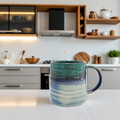 Handmade Ceramic Coffee Mug – 16oz Large Pottery Tea Cup with Wide Bottom & Transmutation Glaze, Microwave & Dishwasher Safe for Home or Office (Grey Blue) - color: Grey Blue