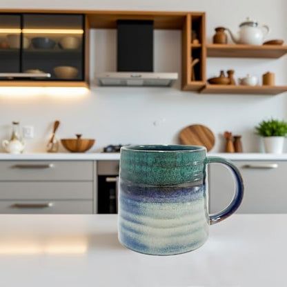 Handmade Ceramic Coffee Mug – 16oz Large Pottery Tea Cup with Wide Bottom & Transmutation Glaze, Microwave & Dishwasher Safe for Home or Office (Grey Blue) - color: Grey Blue