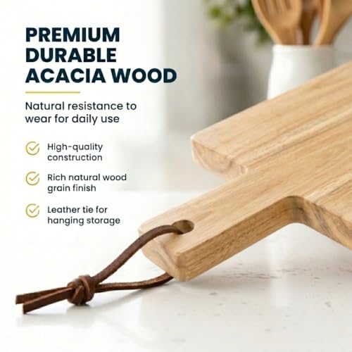 Acacia Wood Bread Board with Handle | Durable Cutting & Serving Board | Rustic Kitchen Décor | Entertaining & Charcuterie Use - color: Acacia, style: Rectangle