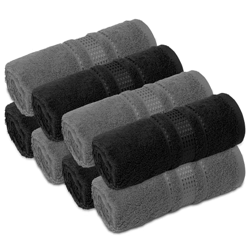 Fingertip Towels 8 Pack, 100% Turkish Cotton, Small Hand Towels for Body and Face, 12 x 18 in, Soft and Absorbent, Quick Dry, (Black-Dark Grey Fingertip Hand Towels) - color: Black-dark Grey