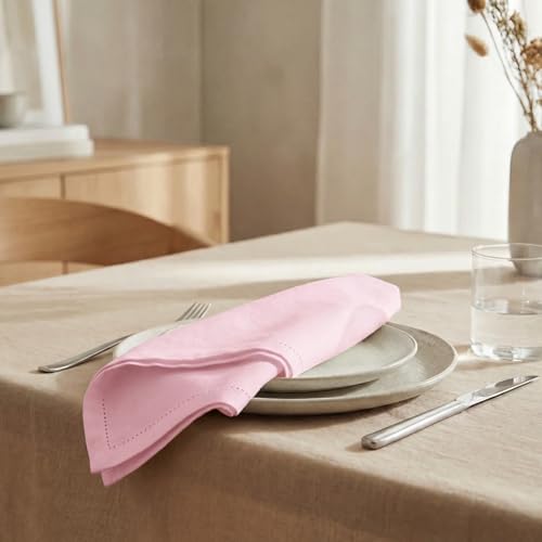 Urban Villa Hemstitch Cloth Dinner Napkins Cotton 20”x20” (Set of 12)-Pink - color: 008 Pink - Hemstitch, size: 20" x 20" (Set of 12)