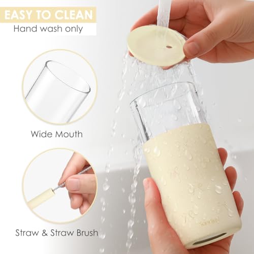 SANDJEST Glass Tumbler with Straw and Lid, Glass Water Bottle with Silicone Sleeve 20oz, Smoothie, Iced Coffee Cup, Bow Gifts for Women Teen Girls Birthday Christmas - color: Bow 2