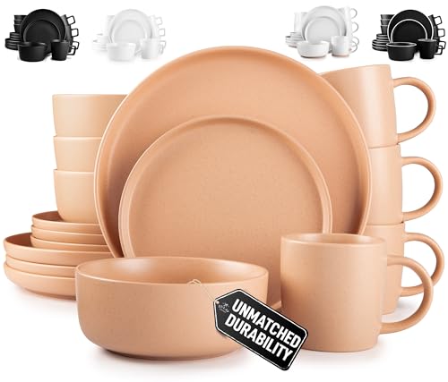 Zulay Kitchen Terra Stoneware Dinnerware Set, Artisanal Ceramic Plates and Bowls Set Crafted at 2300℉ - Service for 4, Terracotta Clay - color: Stone Terracotta, size: Service for 4
