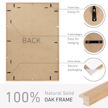 24x36 Poster Frame Set of 2 Natural Solid Oak Photo Frames with 20x30 Removable Mat Wall Hanging Large Handcrafted Frame with HD Plexiglass Wall and Tabletop Display Large Picture Frame - color: Oak, size: 24X36,2P