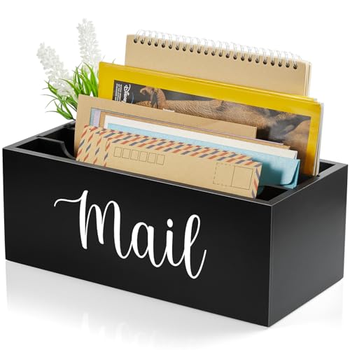 DRASTAR Mail Organizer Countertop, Wooden Mail Holder with 3 Slots, Desktop Mail Organizer, Black Mail Sorter for Home Office Accessories - color: Black, size: 3 Slots