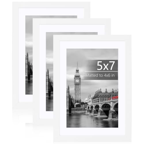 Fixwal 5x7 Picture Frame Set of 3 with Plastic Cover, PVC, White | Shatter Resistant Plastic Cover, Thin Border and Light Weight，Wall or Tabletop Decor - color: White, size: 5x7