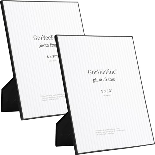 8x10'' Matte Black Metal Picture Frames 2 Pack with High-Definition Tempered Glass -Thin Edge with Beading,Velvet Back,Tabletop & Wall Mount,Minimalist Design - color: Black, size: 8x10''(2PK)
