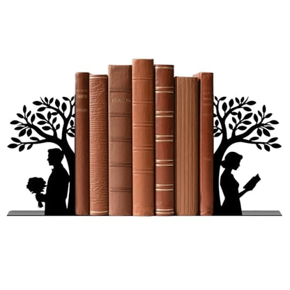 Metal Bookends Tree of Life Book Ends for Shelves | Couple Bookends Decorative Unique Desk Bookend Black Book Stopper for Home Reading Bookshelf Decor Book Lovers Gift - style: Tree of Life