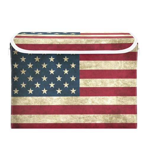 American Flag Storage Bins with Lids and Carrying Handle,Foldable Storage Boxes Organizer Containers Baskets Cube with Cover for Home Bedroom Closet Office - color: American Flag