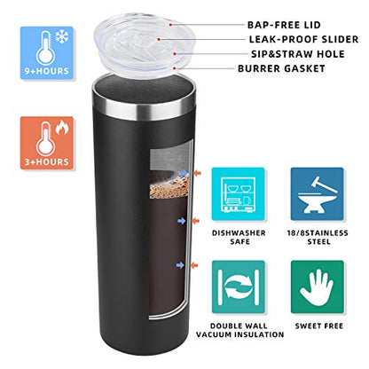 HASLE OUTFITTERS 20 oz Skinny Tumblers Bulk Set, Stainless Steel Insulated Slim Tumblers with Lids, Reusable Double Wall Travel Coffee Mugs, Durable Powder Coated Travel Water Cups(Black, 8) - color: Black, size: 20 oz (8 Count)
