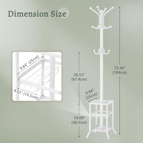 FAVOOSTY Coat Rack Freestanding,Coat Rack Stand with Umbrella Holder,Metal Coat Tree with 12 Hooks,Tree Clothes Hat for Entryway, Hallway, Bedroom, Living Room & Office -White - color: White