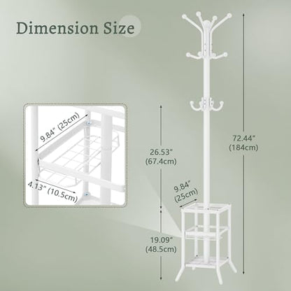 FAVOOSTY Coat Rack Freestanding,Coat Rack Stand with Umbrella Holder,Metal Coat Tree with 12 Hooks,Tree Clothes Hat for Entryway, Hallway, Bedroom, Living Room & Office -White - color: White
